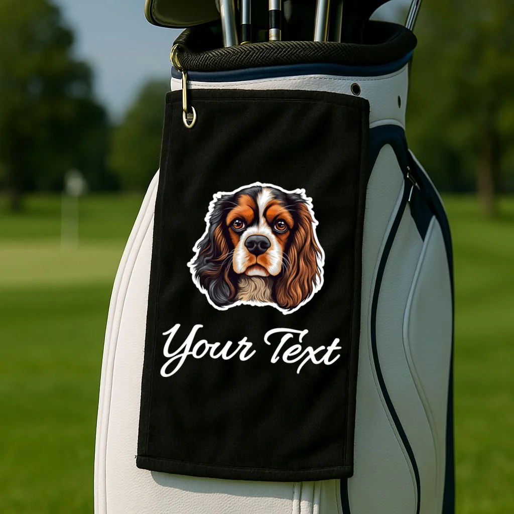 Cavalier King Charles Spaniel Custom Text Personalized Golf Towel - Front 2