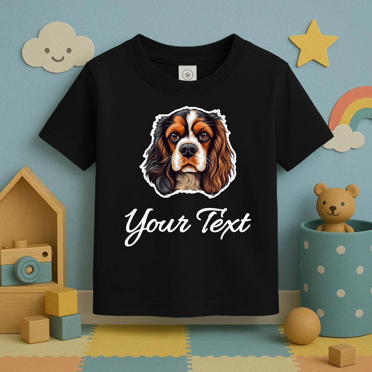 Cavalier King Charles Spaniel Custom Text Personalized Toddler T-Shirt - Front 2