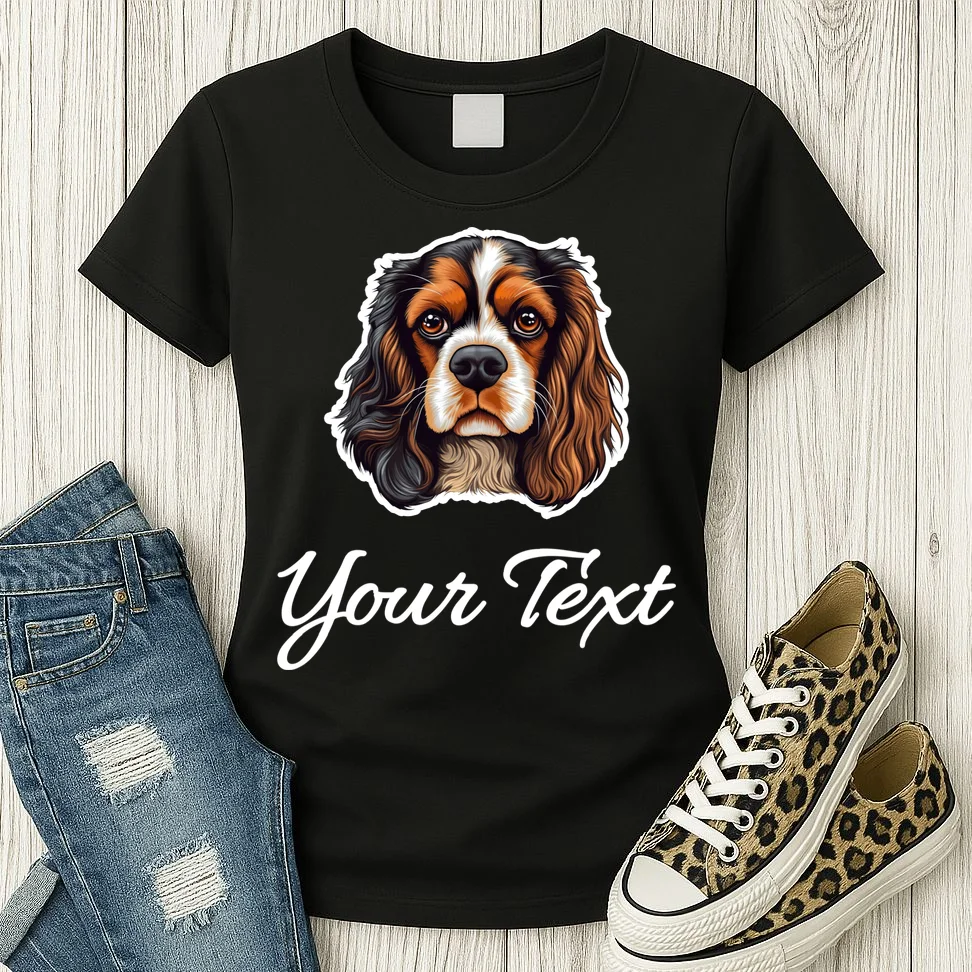 Cavalier King Charles Spaniel Custom Text Personalized Women's T-Shirt - Front 2