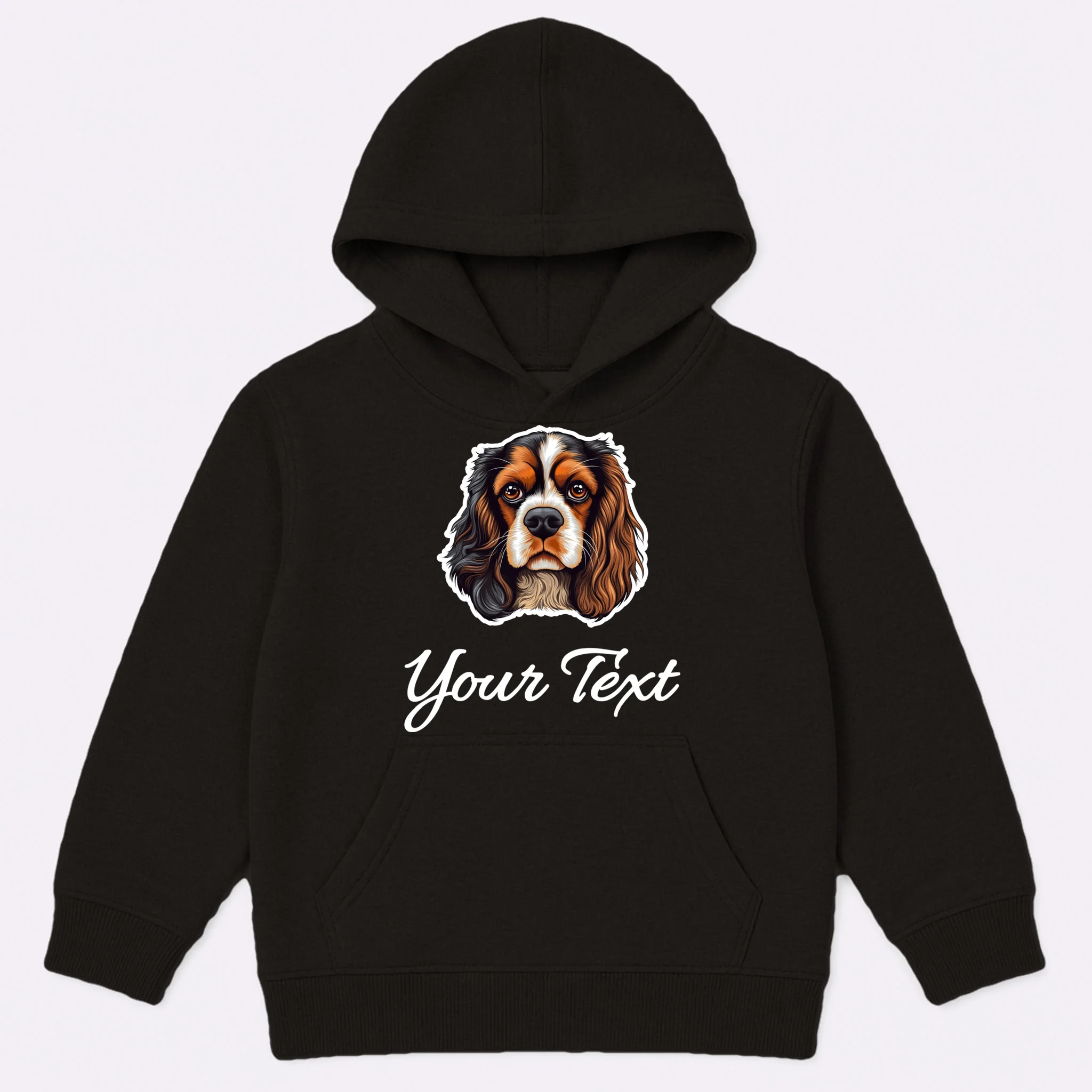 Cavalier King Charles Spaniel Custom Text Personalized Kids Hoodie - Front