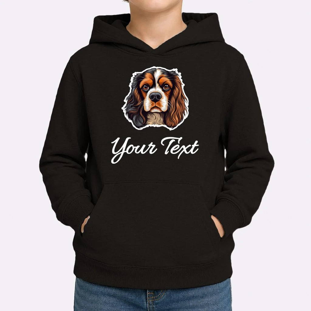 Cavalier King Charles Spaniel Custom Text Personalized Kids Hoodie - Front 1