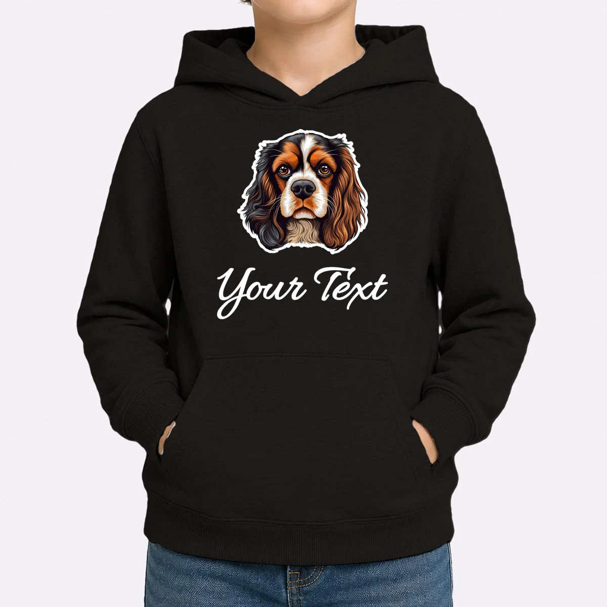 Cavalier King Charles Spaniel Custom Text Personalized Kids Hoodie - Front 1