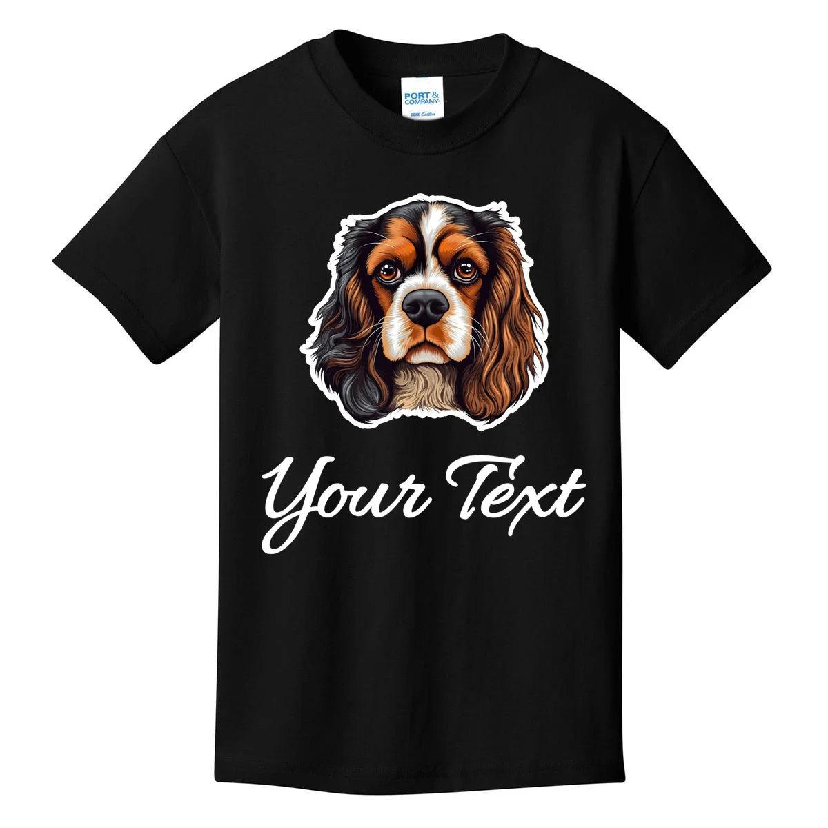 Cavalier King Charles Spaniel Custom Text Personalized Kids T-Shirt - Front