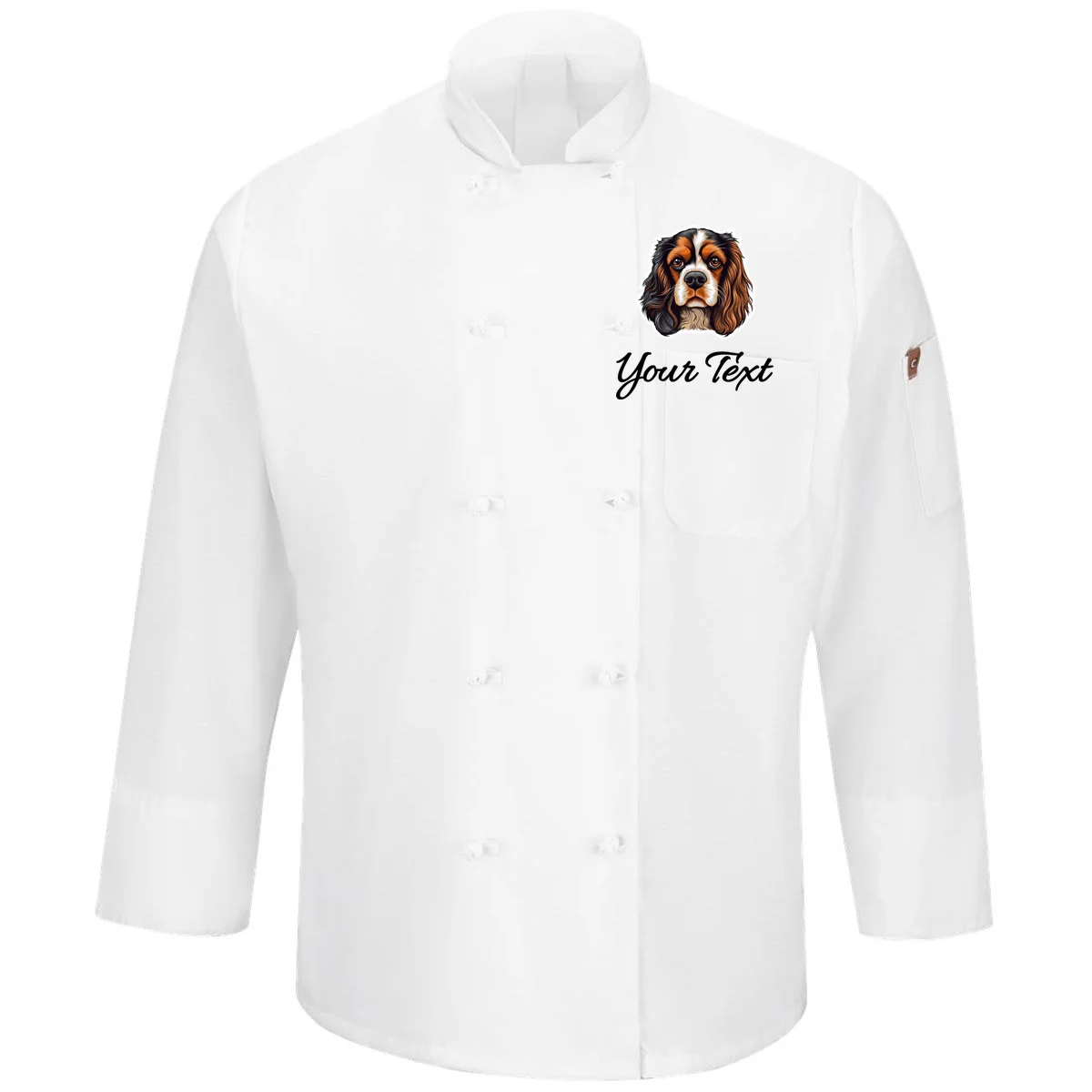 Cavalier King Charles Spaniel Custom Text Personalized Men's Chef Coat - Front