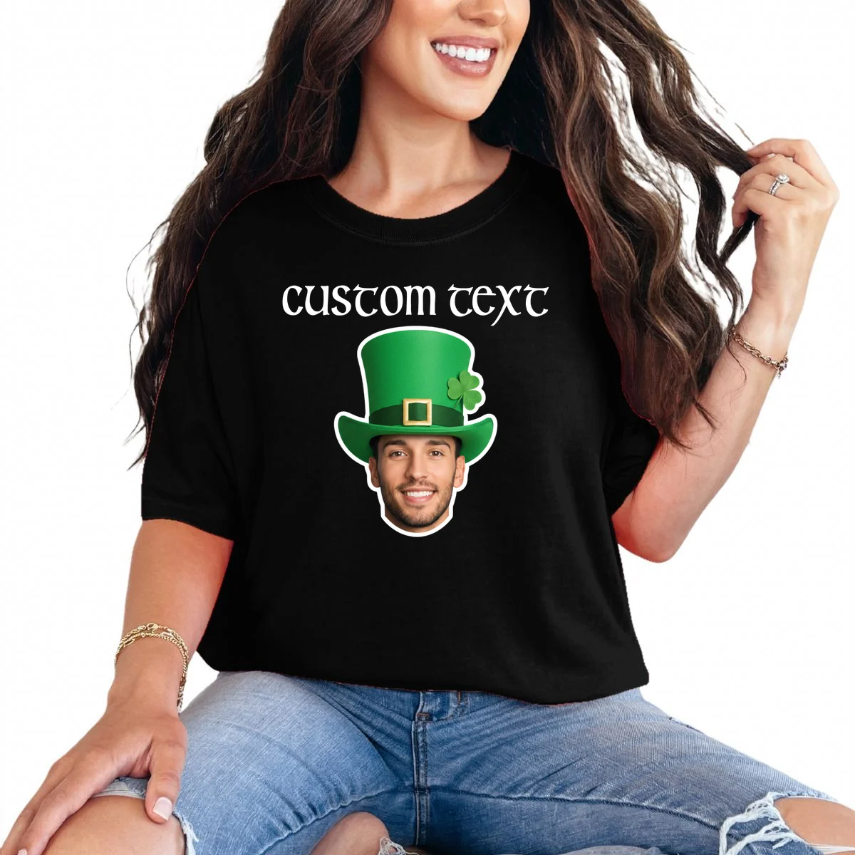 Custom Leprechaun Face Personalized St Patricks Day T-Shirt - Front