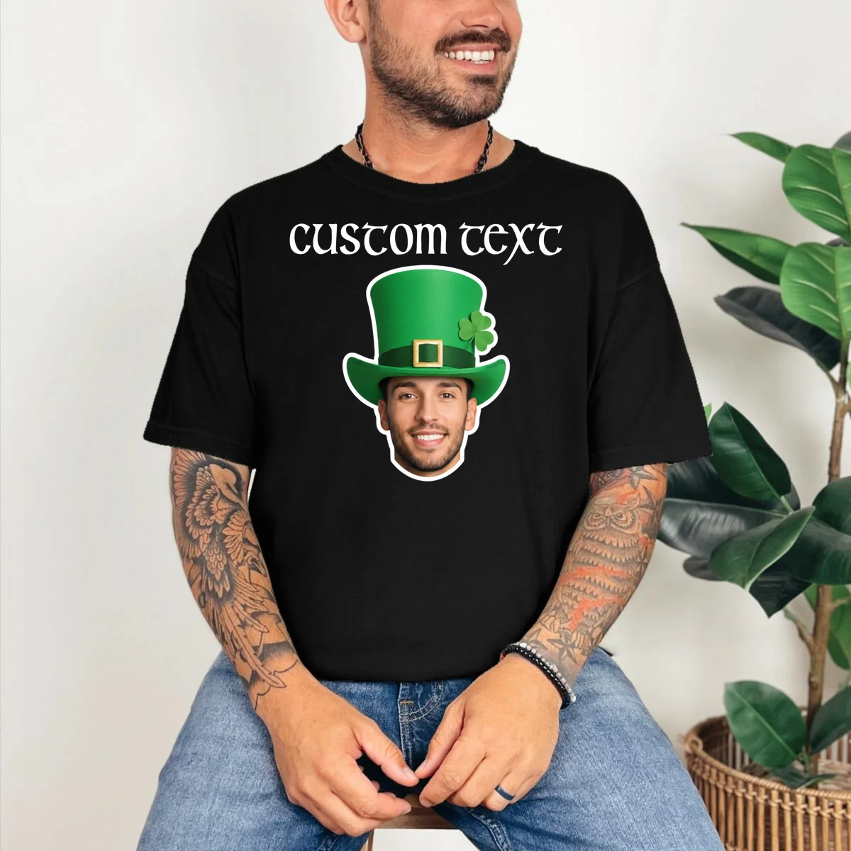Custom Leprechaun Face Personalized St Patricks Day T-Shirt - Front 2