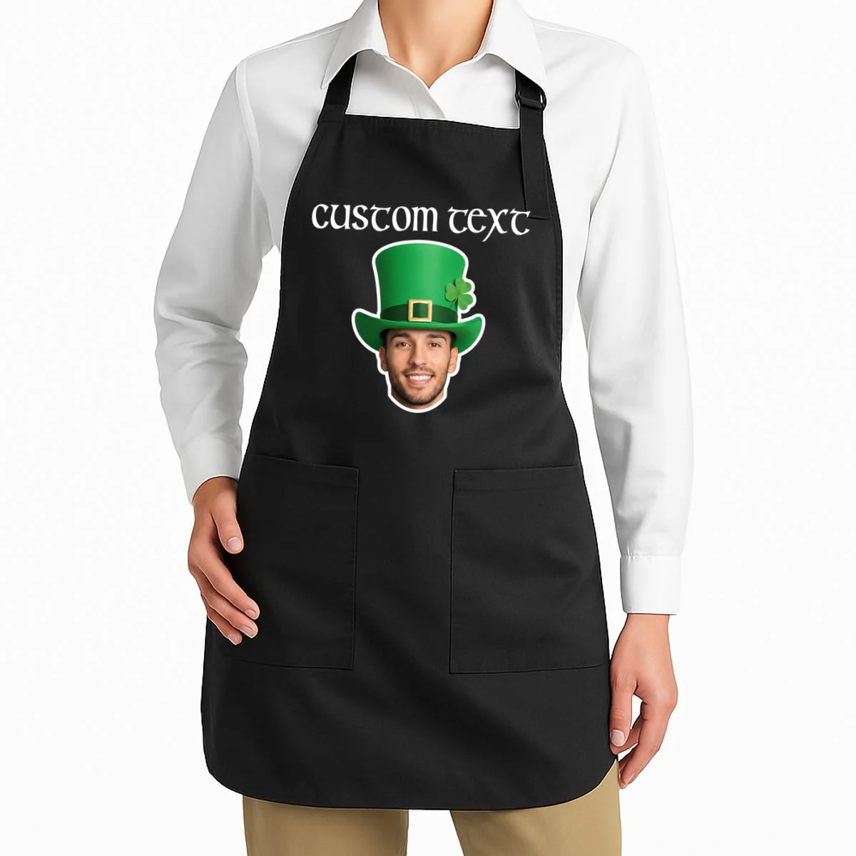 Custom Leprechaun Face Personalized St Patricks Day Apron - Front 1