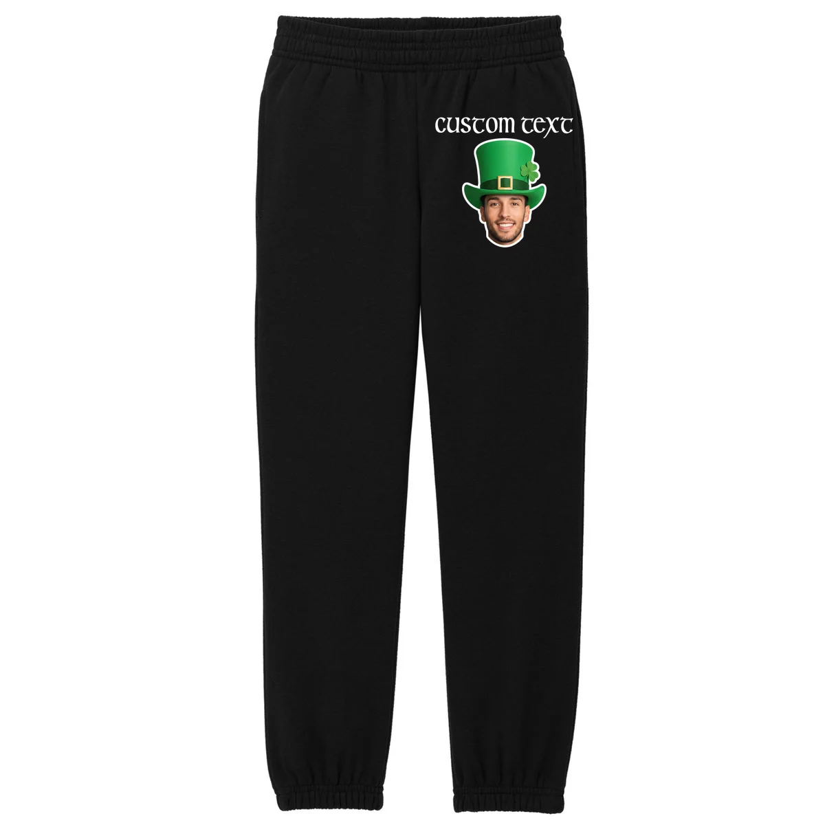 Custom Leprechaun Face Personalized St Patricks Day Kids Fleece Sweatpants - Front