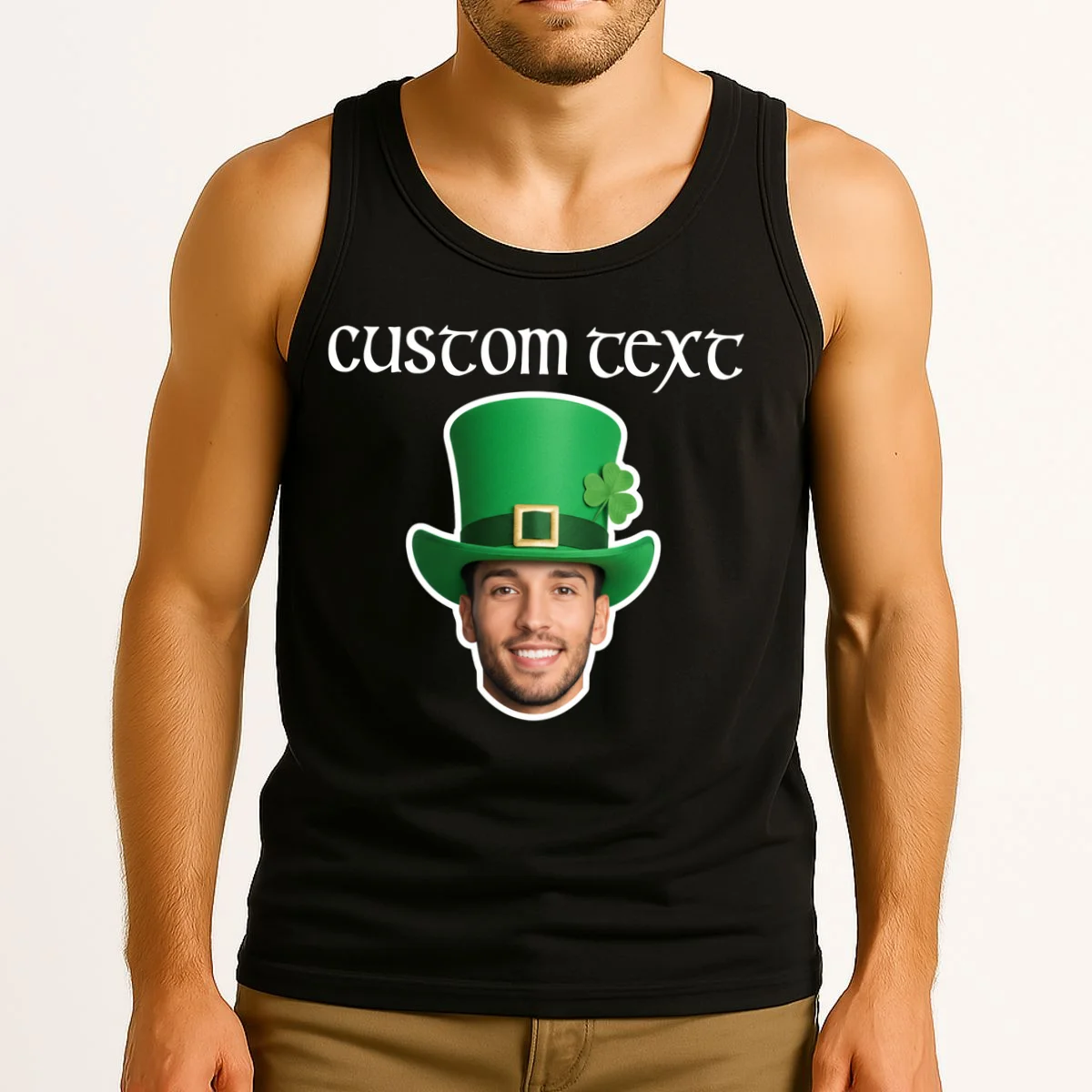 Custom Leprechaun Face Personalized St Patricks Day Tank Top - Front 2