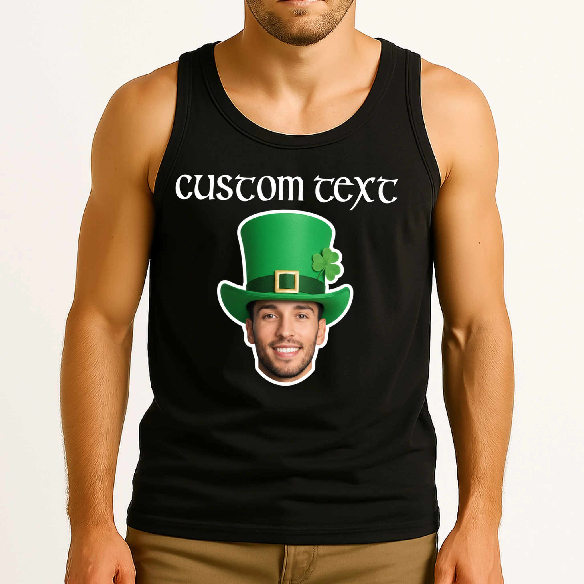 Custom Leprechaun Face Personalized St Patricks Day Men's Tank Top - Front 2