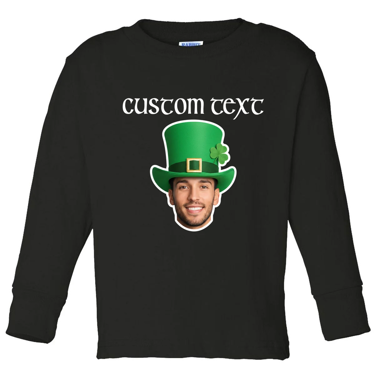 Custom Leprechaun Face Personalized St Patricks Day Toddler Long Sleeve Shirt - Front