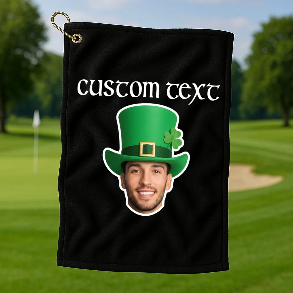 Custom Leprechaun Face Personalized St Patricks Day Golf Towel - Front 1