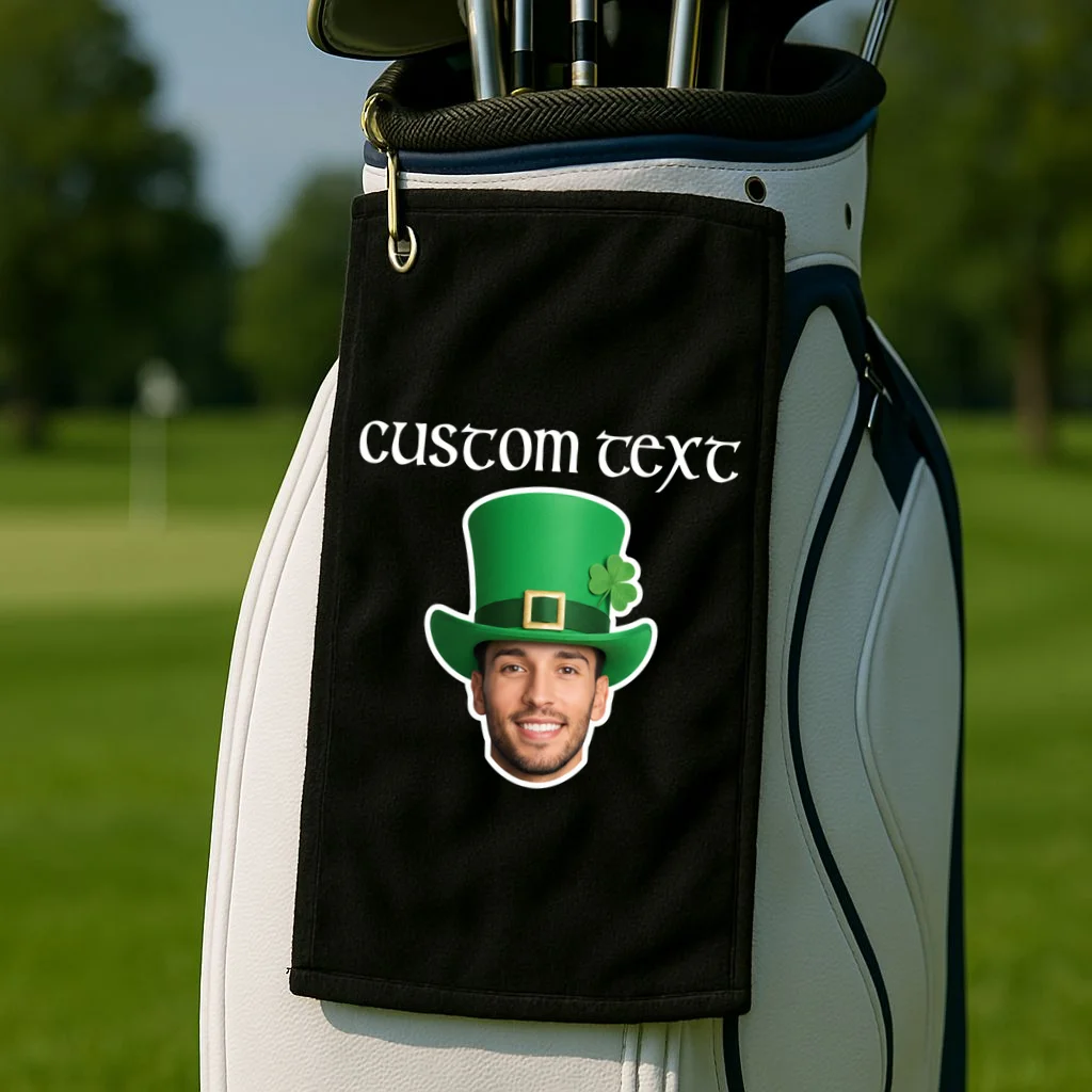 Custom Leprechaun Face Personalized St Patricks Day Golf Towel - Front 2