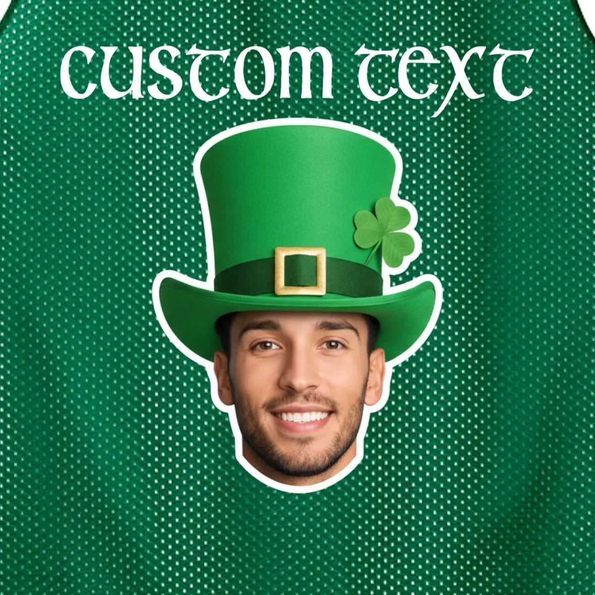 Custom Leprechaun Face Personalized St Patricks Day Men's Basketball Jersey - Front - Close-up