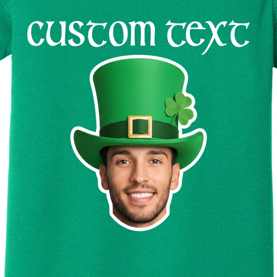 Custom Leprechaun Face Personalized St Patricks Day Baby Bodysuit - Front - Close-up