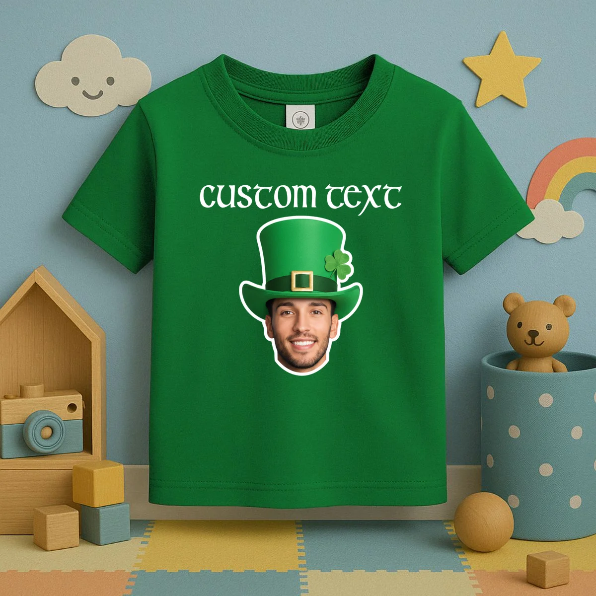Custom Leprechaun Face Personalized St Patricks Day Toddler T-Shirt - Front 2