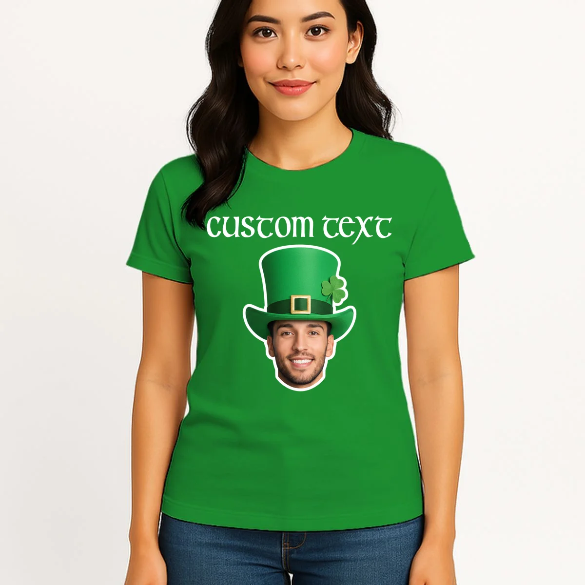 Custom Leprechaun Face Personalized St Patricks Day Women's T-Shirt - Front 3