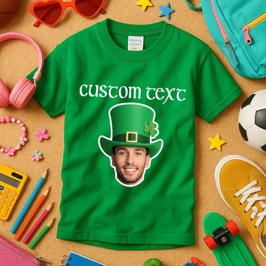 Custom Leprechaun Face Personalized St Patricks Day Kids T-Shirt - Front 2