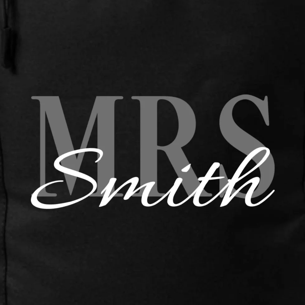 Custom Mrs Last Name Wedding Gift Backpack - Front - Close-up