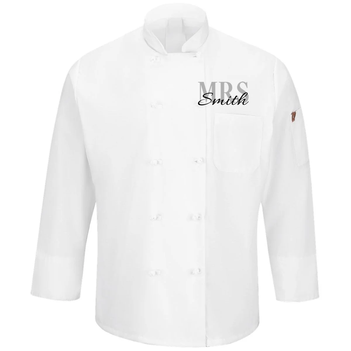 Custom Mrs Last Name Wedding Gift Men's Chef Coat - Front