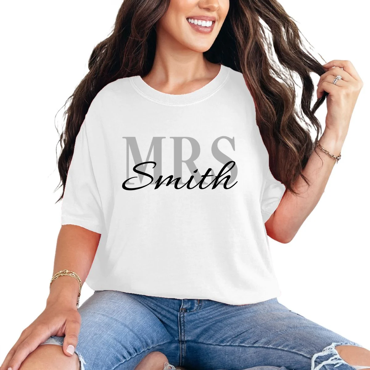 Custom Mrs Last Name Wedding Gift T-Shirt - Front
