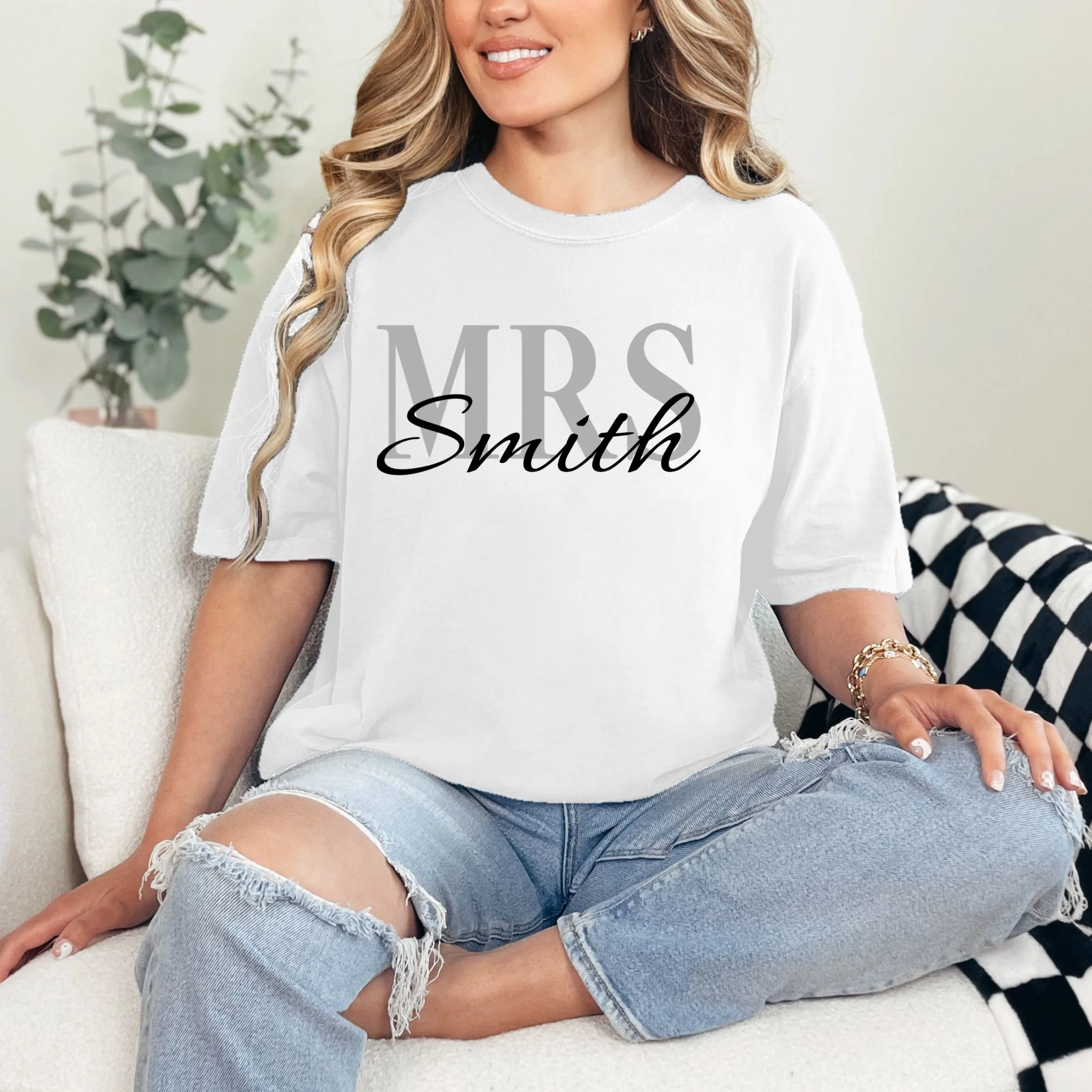 Custom Mrs Last Name Wedding Gift T-Shirt - Front 1
