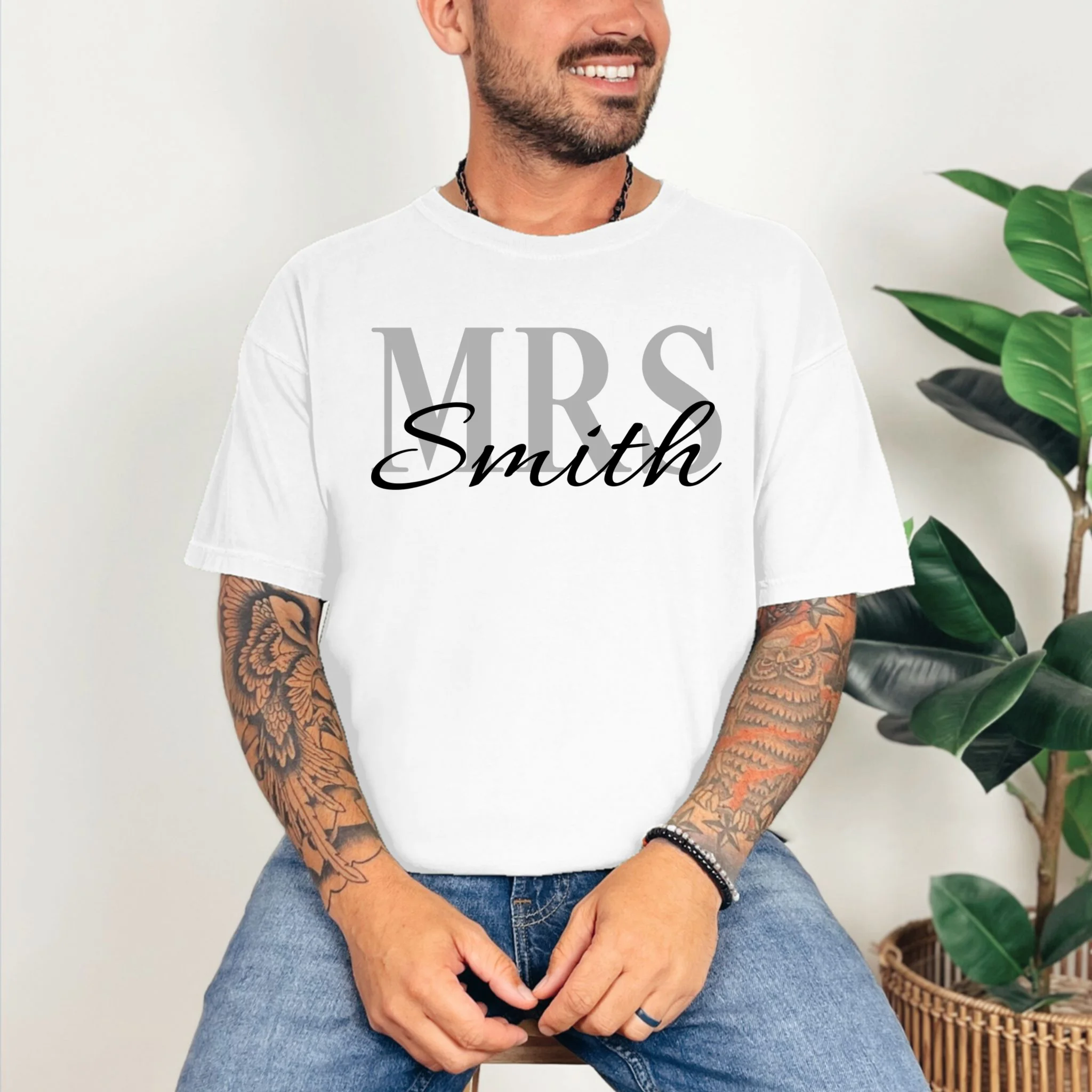 Custom Mrs Last Name Wedding Gift Comfort Colors Unisex T-Shirt - Front 2