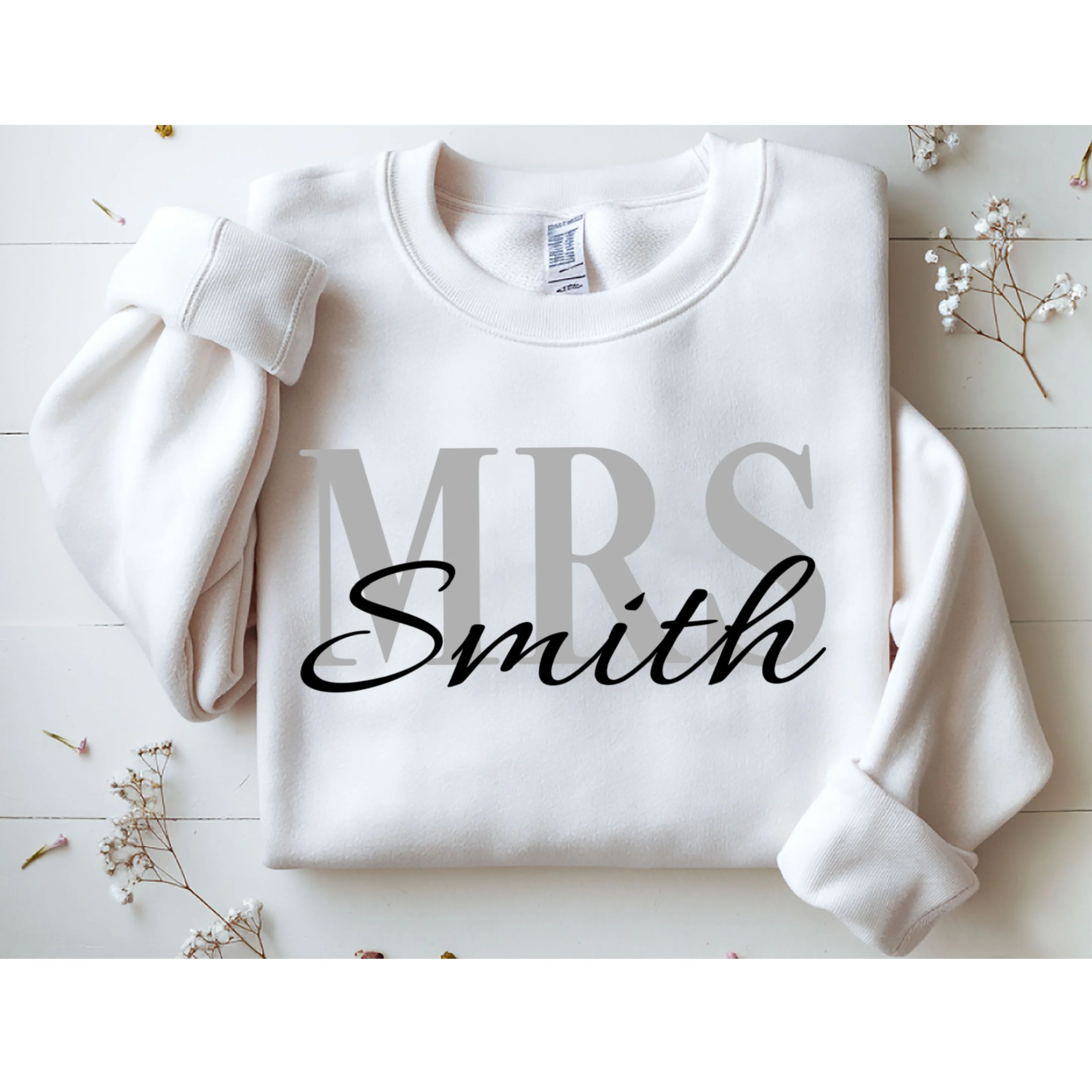Custom Mrs Last Name Wedding Gift Sweatshirt - Front 1