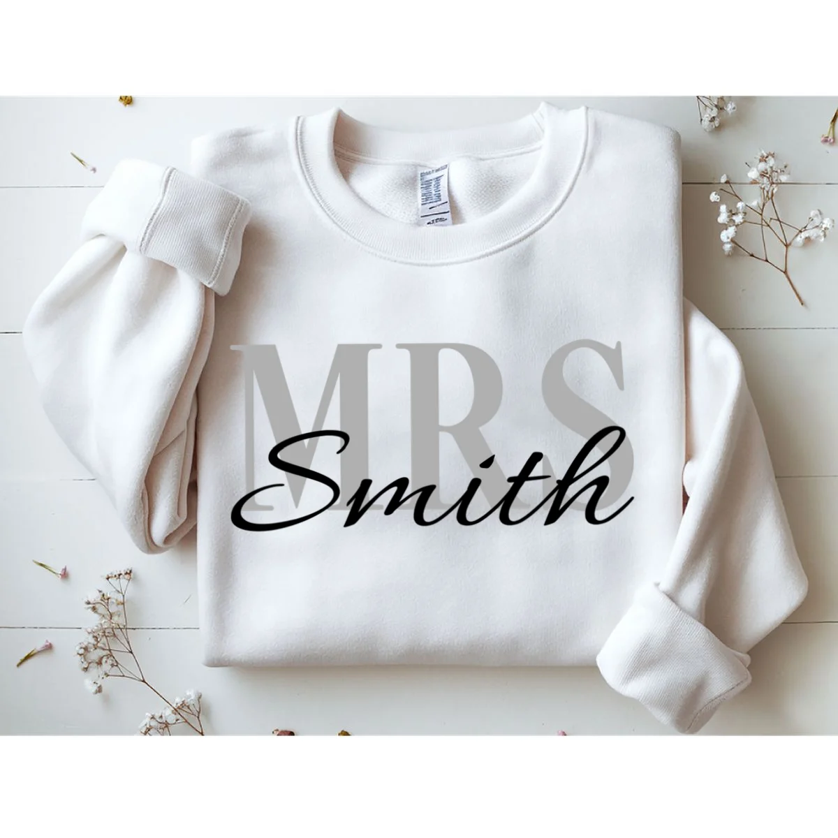 Custom Mrs Last Name Wedding Gift Sweatshirt - Front 1