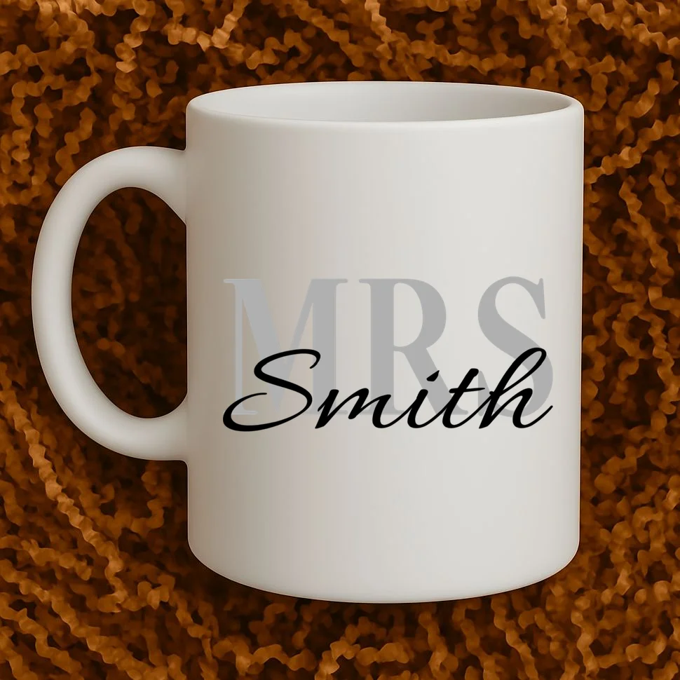 Custom Mrs Last Name Wedding Gift Coffee Mug - Front 1