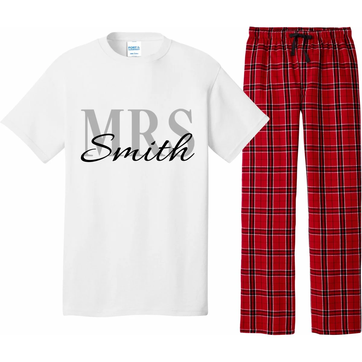 Custom Mrs Last Name Wedding Gift Pajama Set - Front
