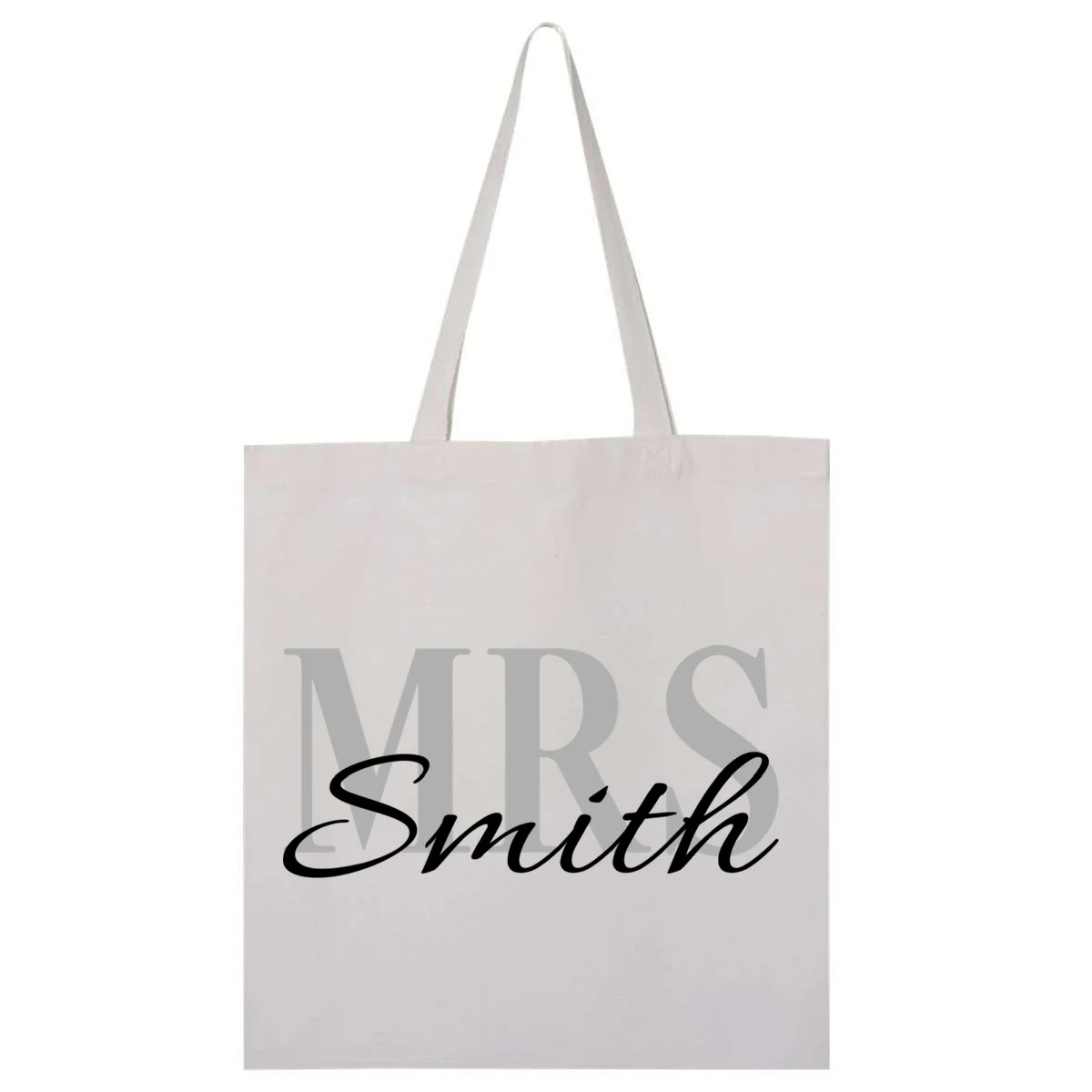 Custom Mrs Last Name Wedding Gift Tote Bag - Front