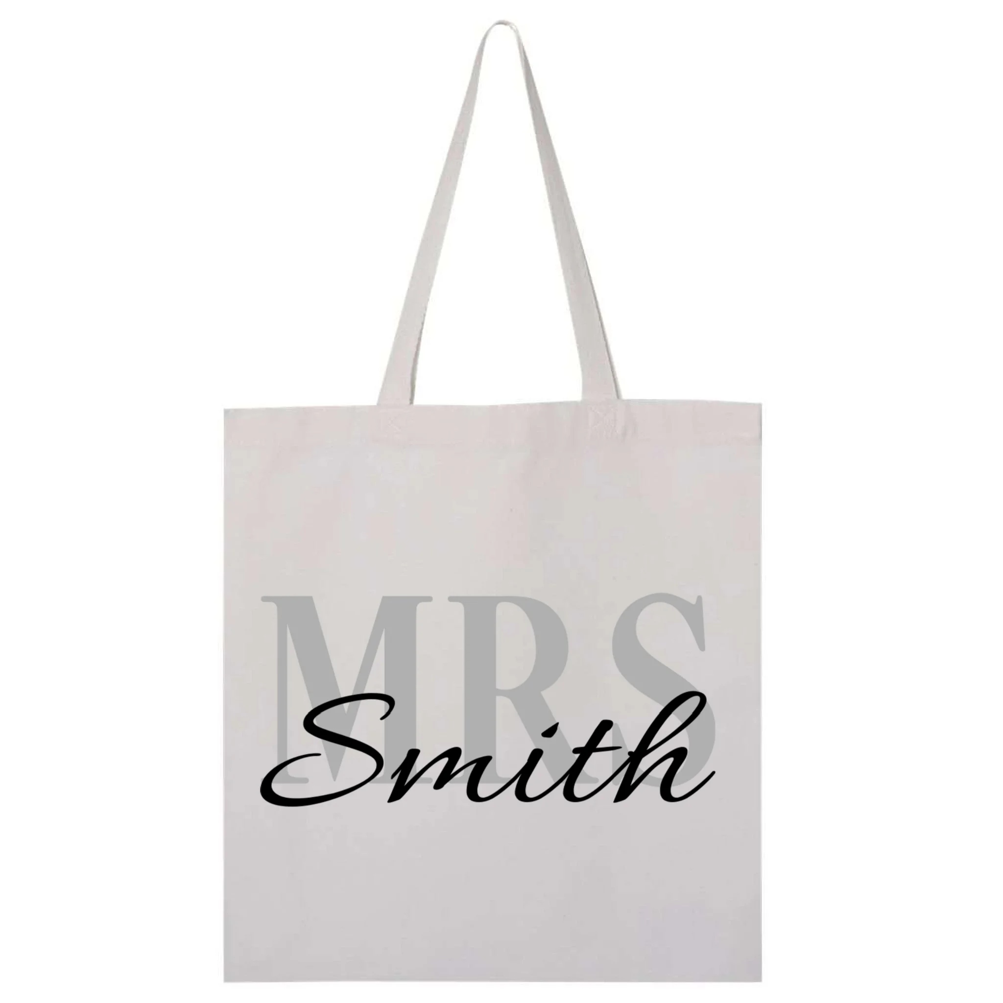 Custom Mrs Last Name Wedding Gift Tote Bag - Front