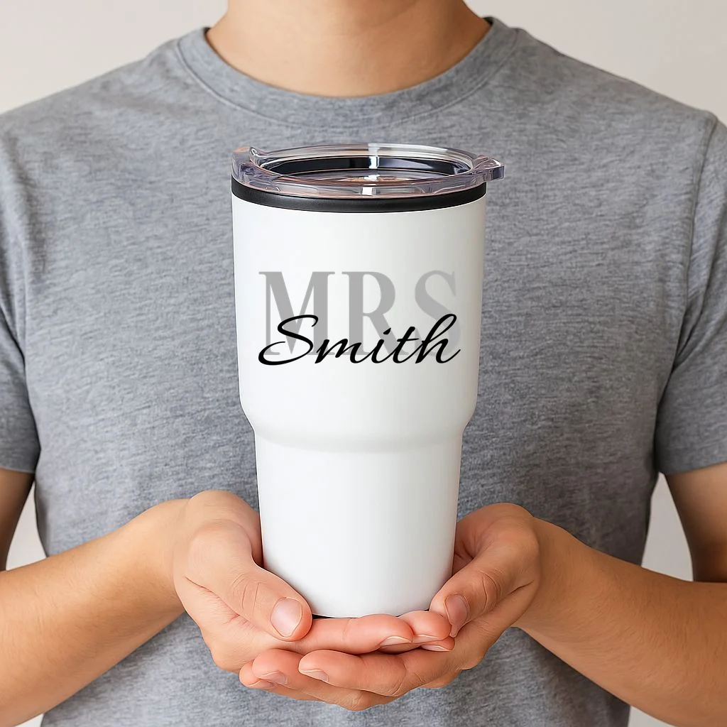 Custom Mrs Last Name Wedding Gift 20oz Tumbler - Front 1