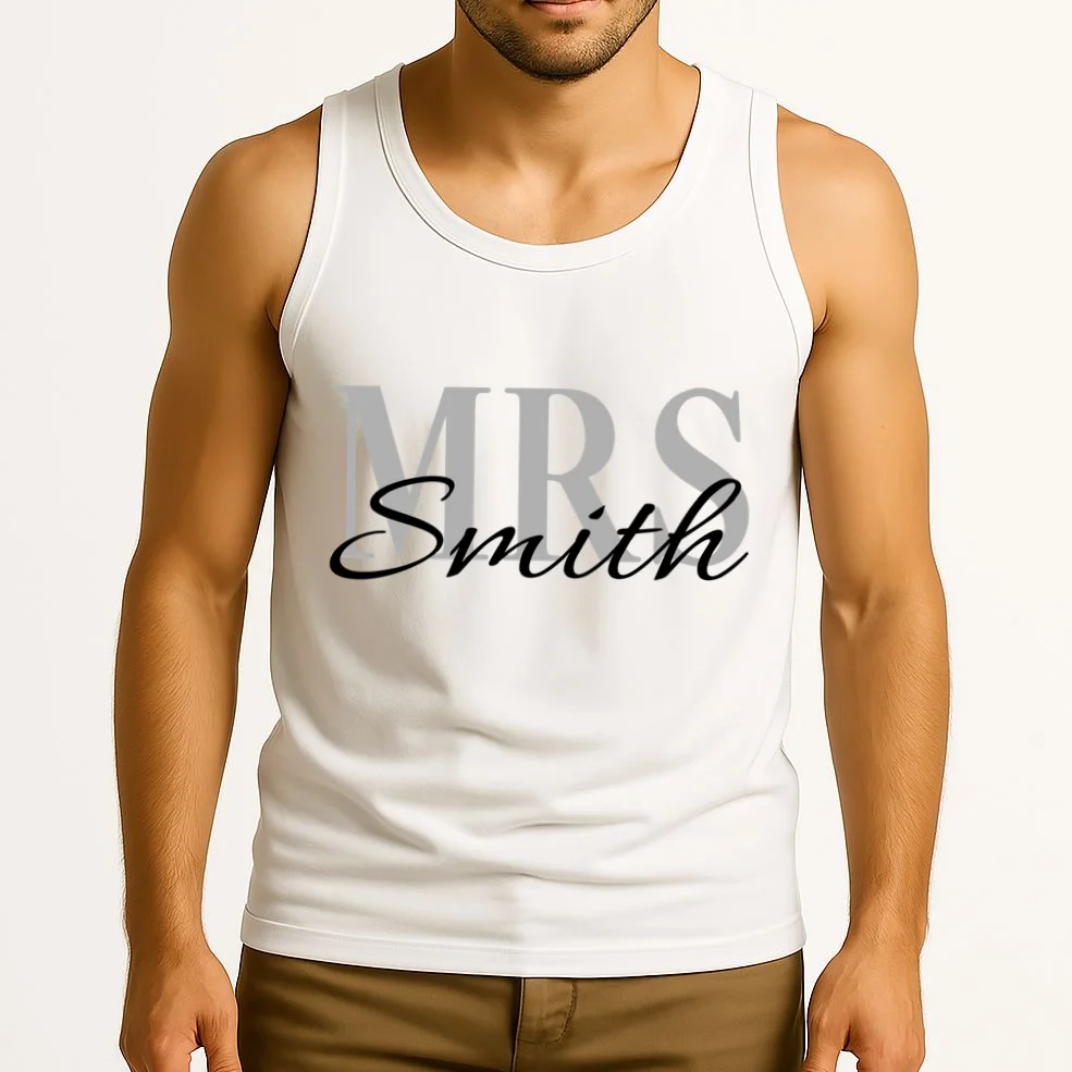 Custom Mrs Last Name Wedding Gift Tank Top - Front 2