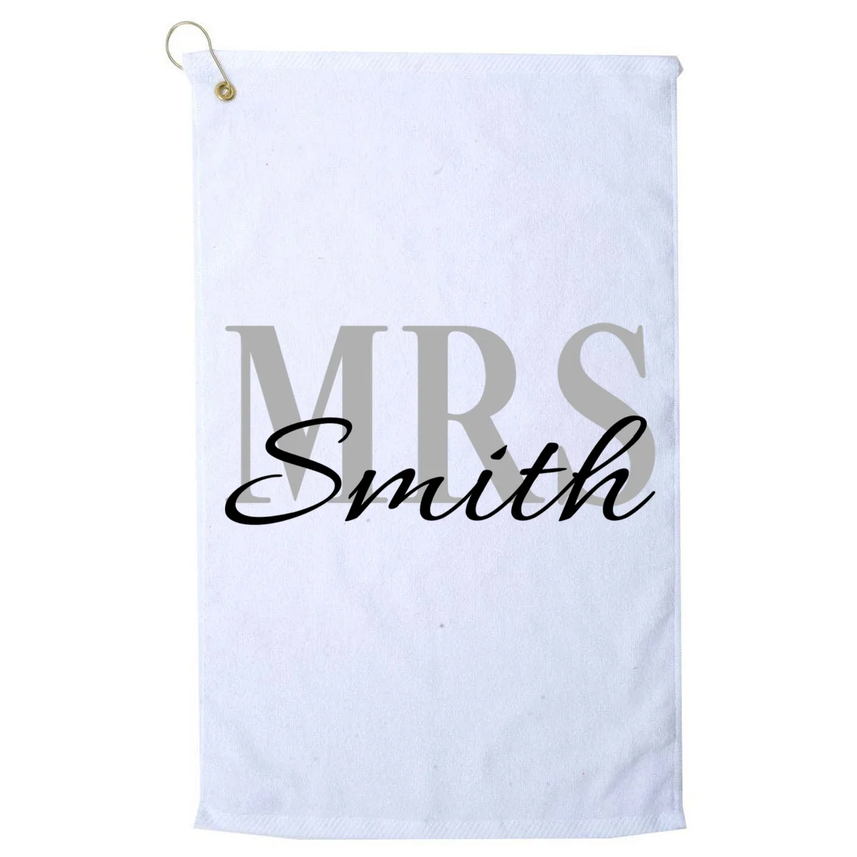 Custom Mrs Last Name Wedding Gift Golf Towel - Front