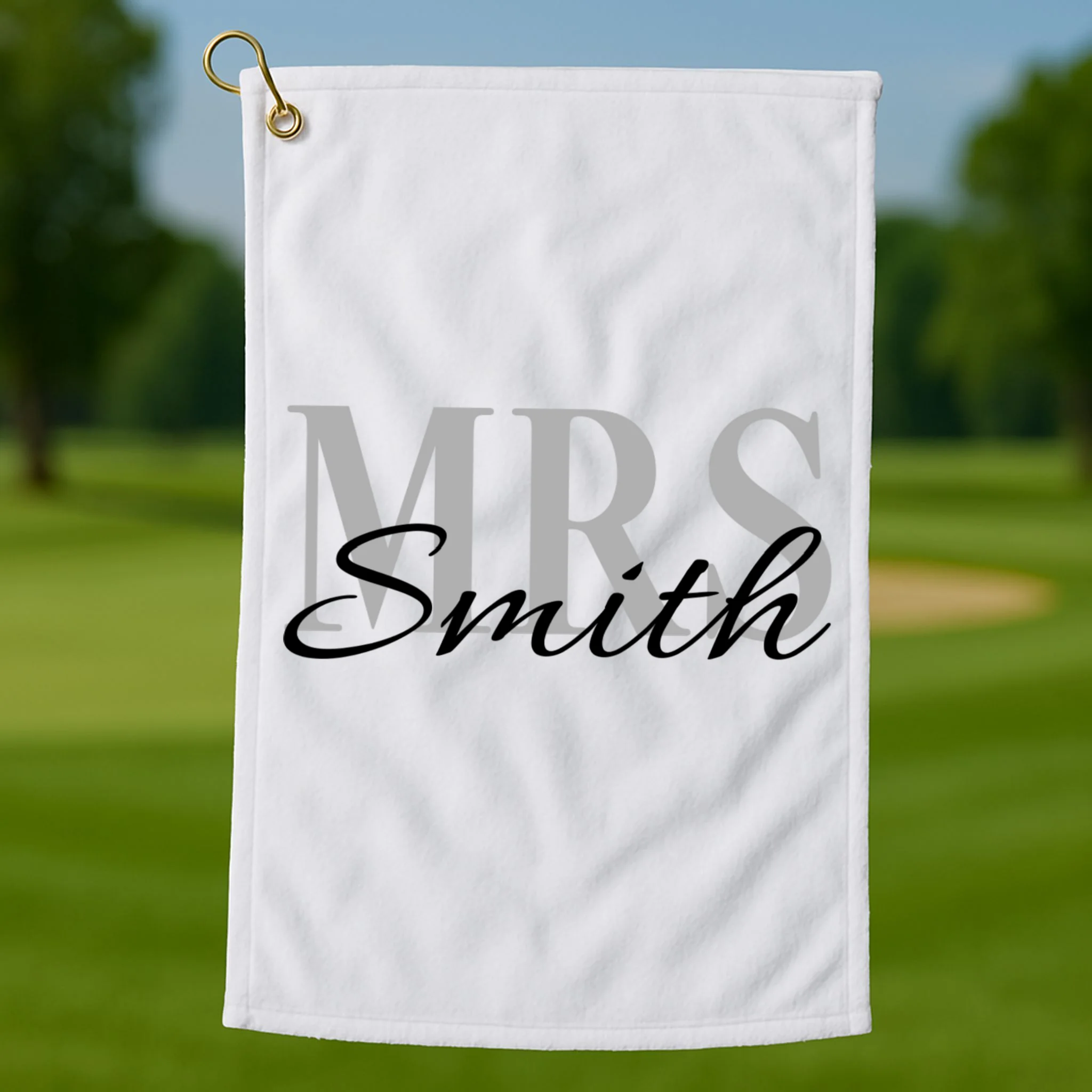 Custom Mrs Last Name Wedding Gift Golf Towel - Front 1
