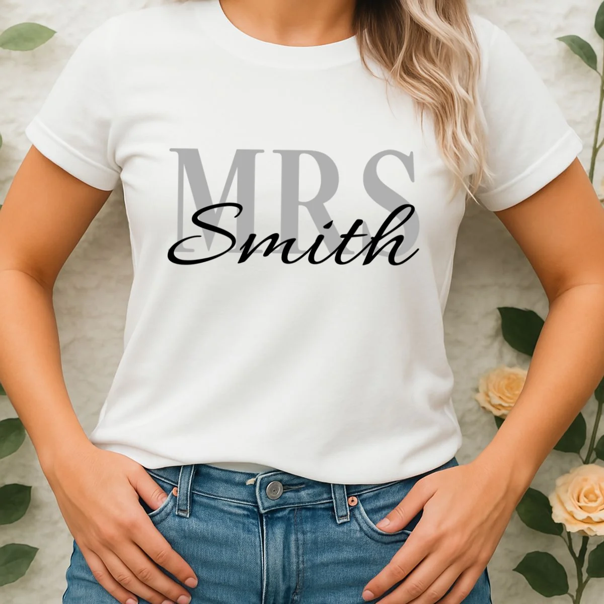 Custom Mrs Last Name Wedding Gift Women's T-Shirt - Front 1