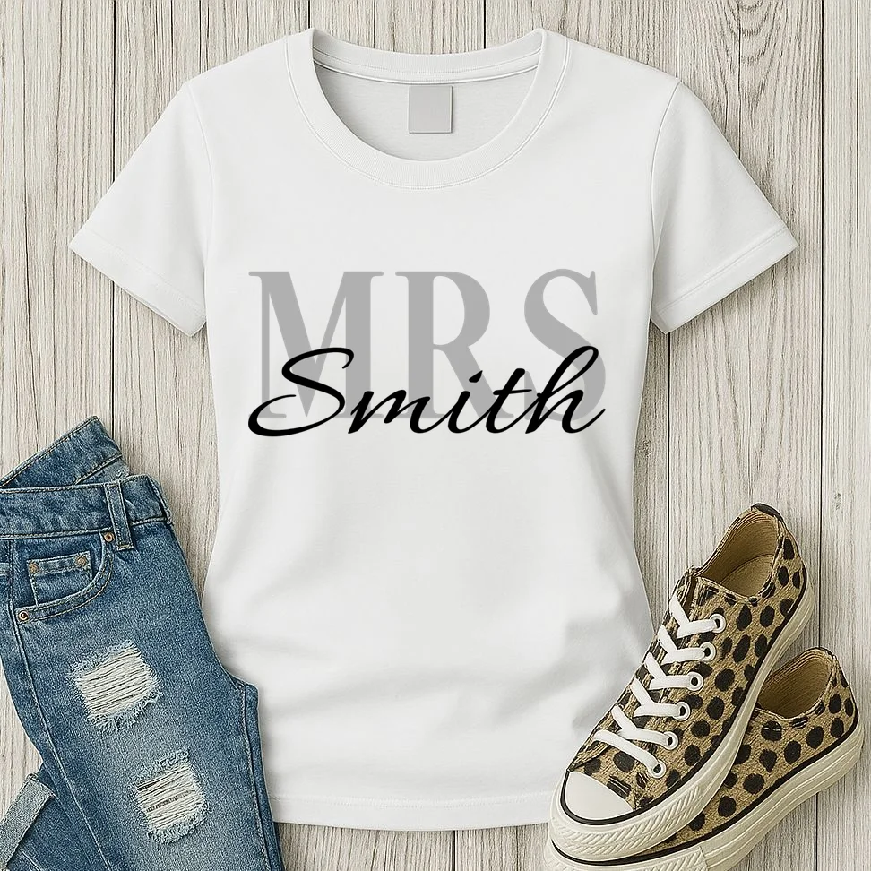 Custom Mrs Last Name Wedding Gift Women's T-Shirt - Front 2