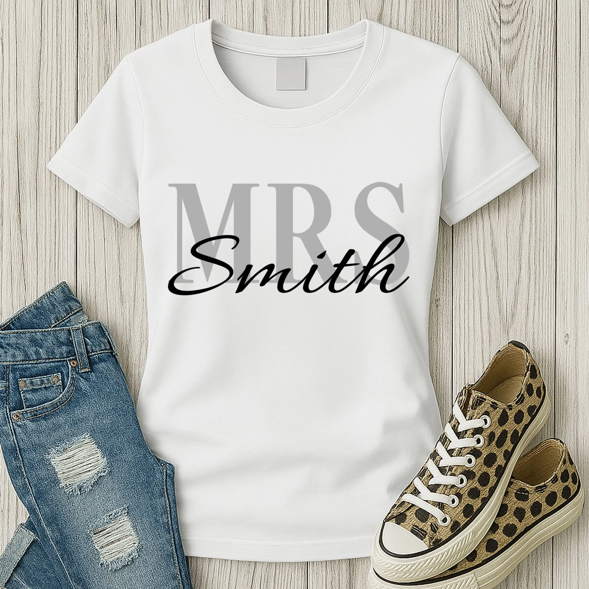Custom Mrs Last Name Wedding Gift Women's T-Shirt - Front 2