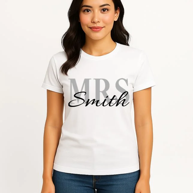 Custom Mrs Last Name Wedding Gift Women's T-Shirt - Front 3