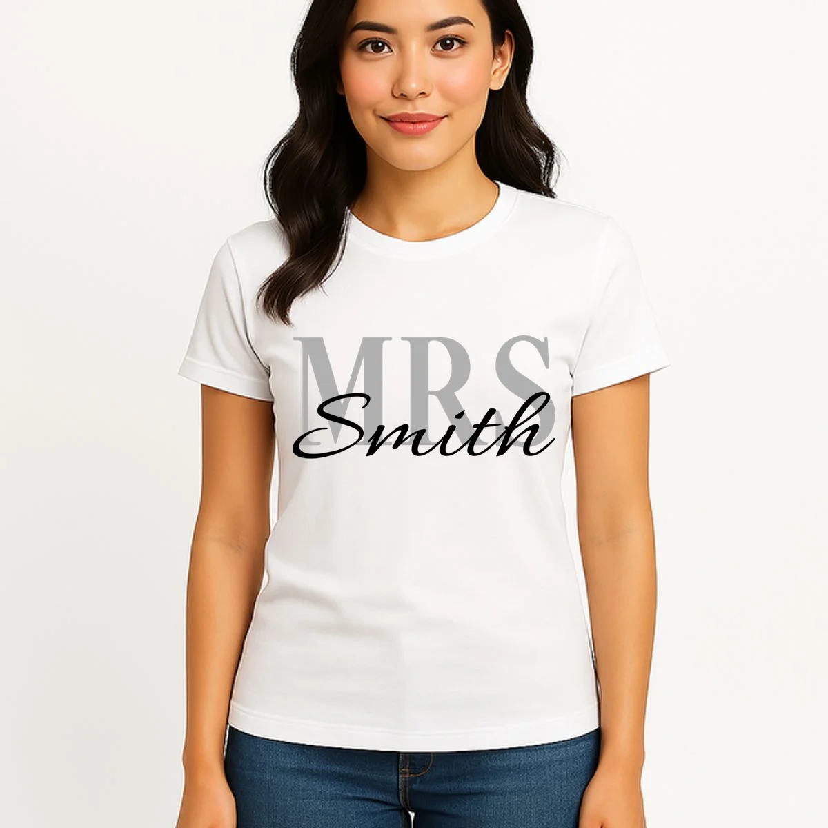 Custom Mrs Last Name Wedding Gift Women's T-Shirt - Front 3