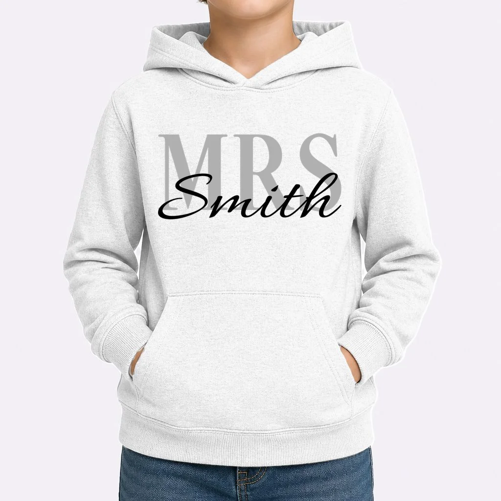 Custom Mrs Last Name Wedding Gift Kids Hoodie - Front 1