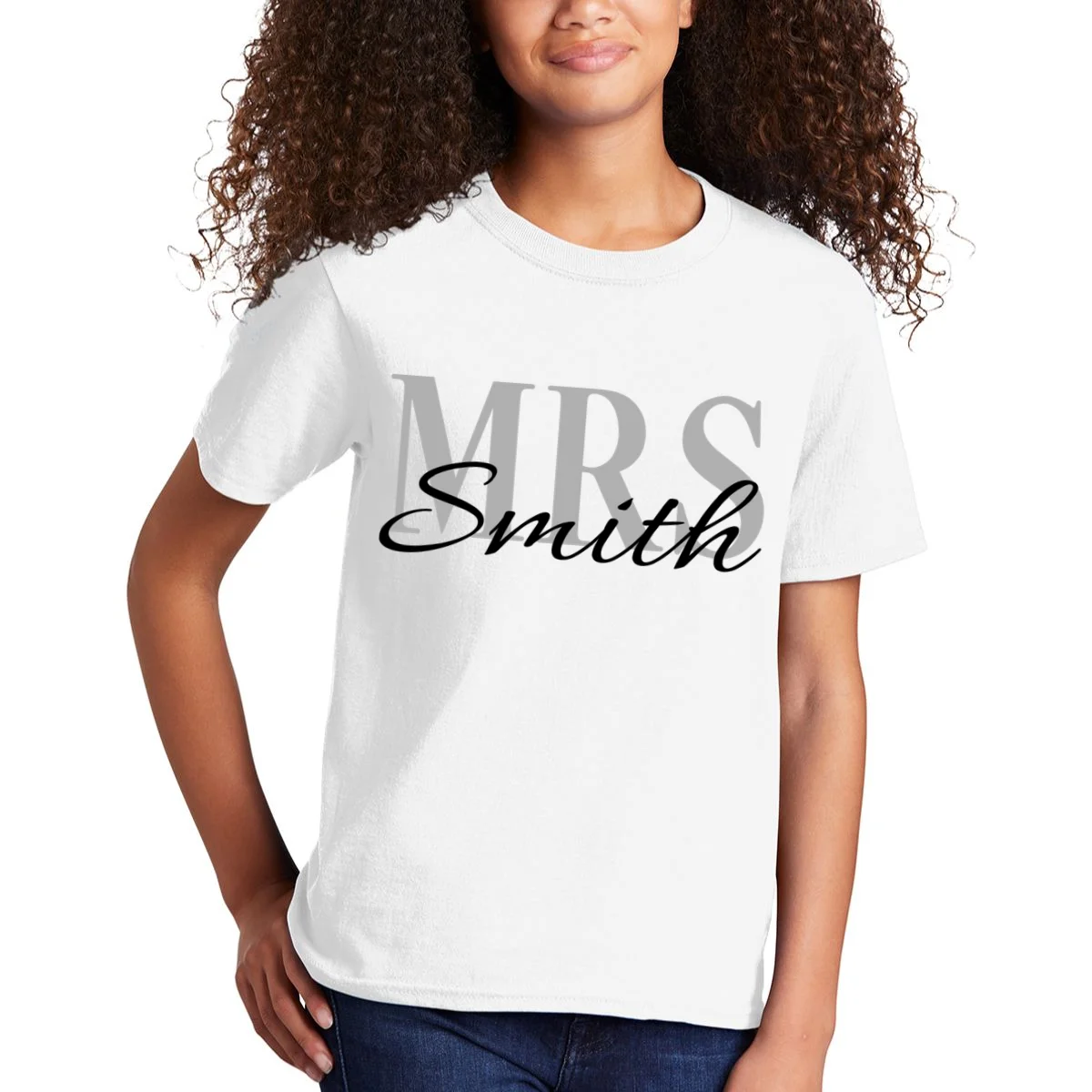 Custom Mrs Last Name Wedding Gift Kids T-Shirt - Front 1