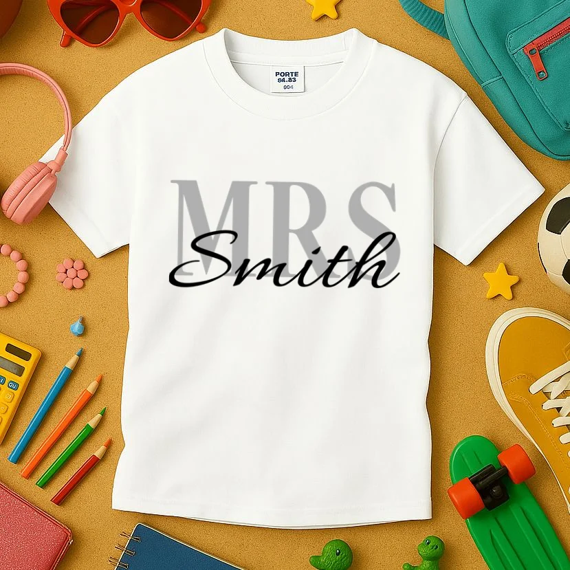 Custom Mrs Last Name Wedding Gift Kids T-Shirt - Front 2
