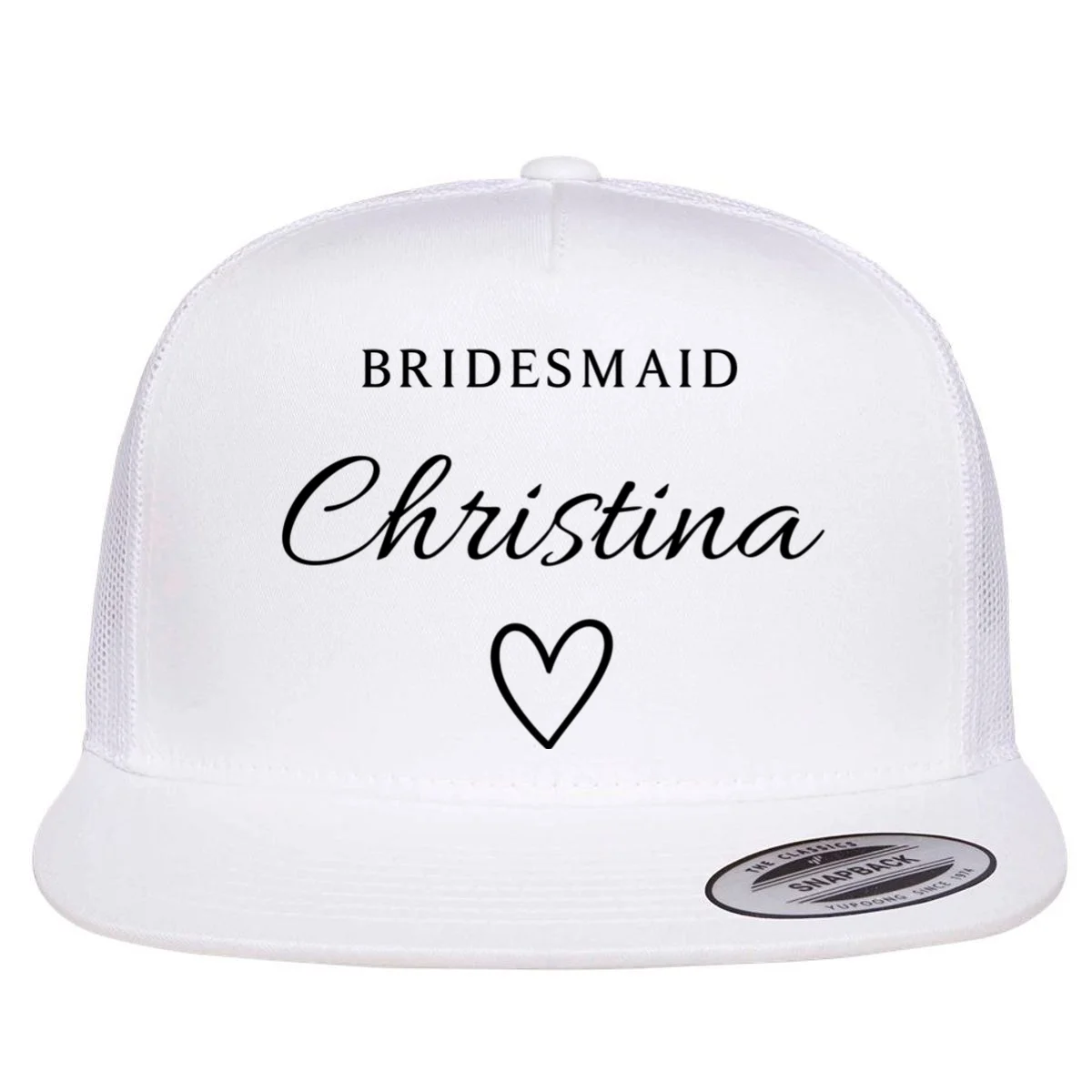 Custom Name Bridesmaids Gift Flat Bill Trucker Hat - Front