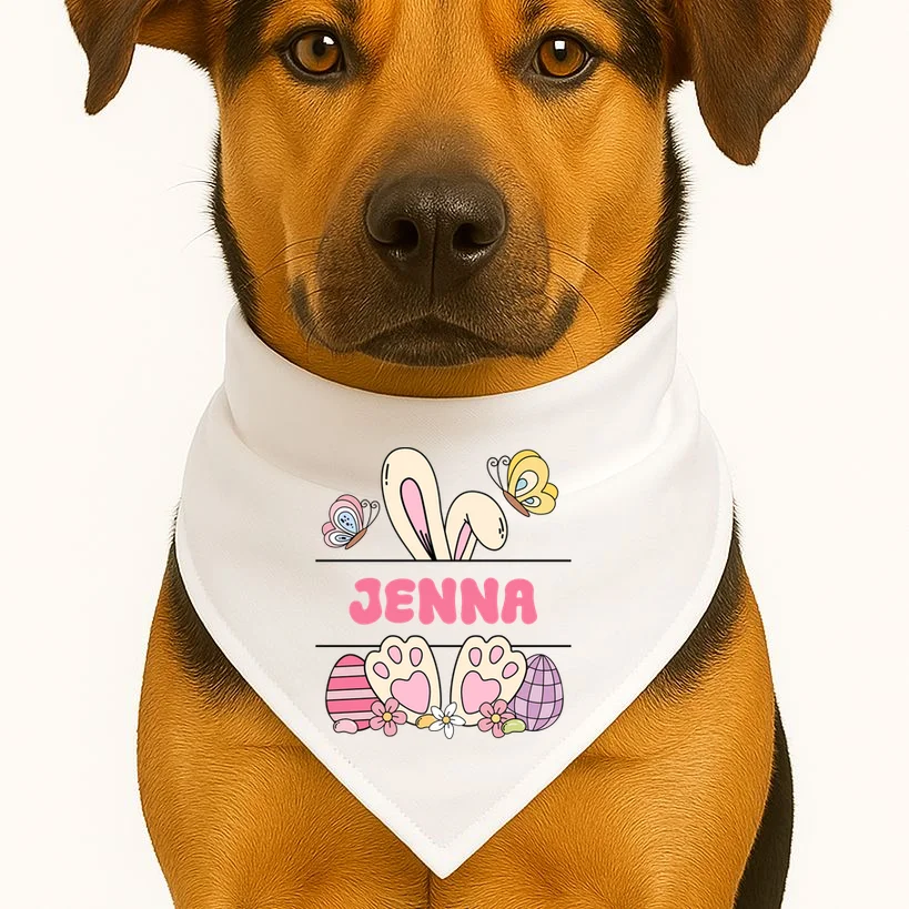 Custom Name Easter Bunny Dog Bandana - Front 1