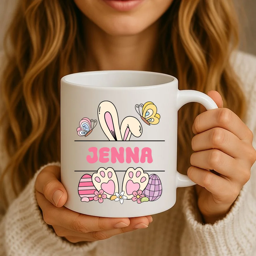 Custom Name Easter Bunny Coffee Mug - Front 2