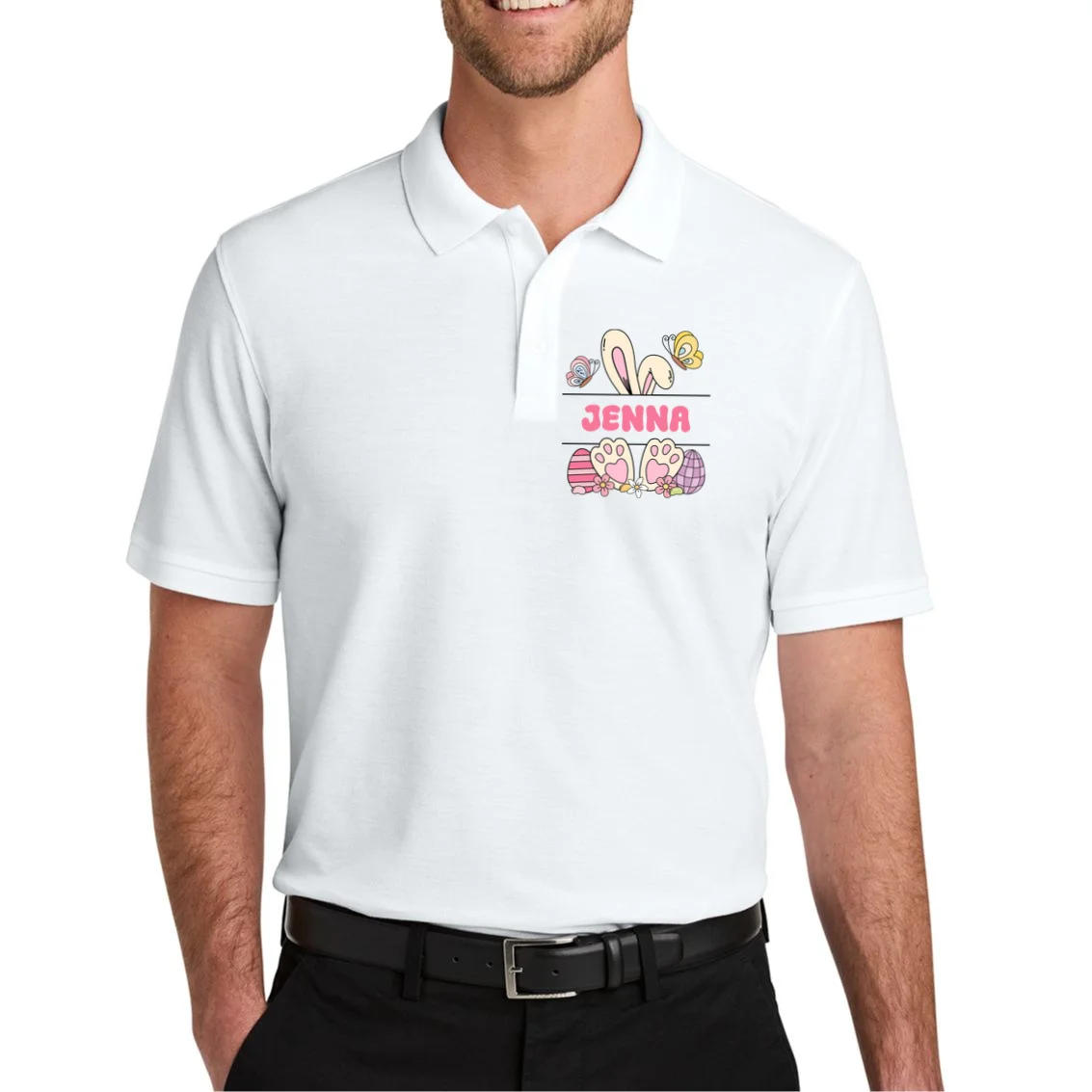 Custom Name Easter Bunny Men's Polo - Front 1