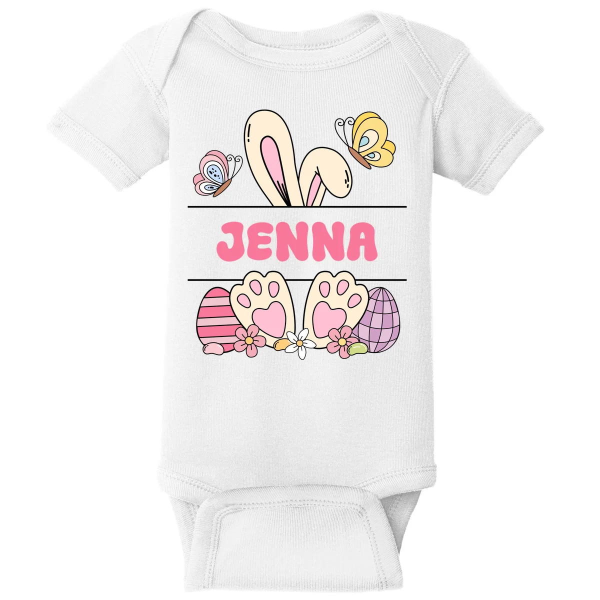 Custom Name Easter Bunny Baby Bodysuit - Front